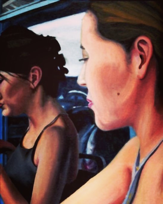 Grace and Vero, an acrylic painting of two people seen in profile