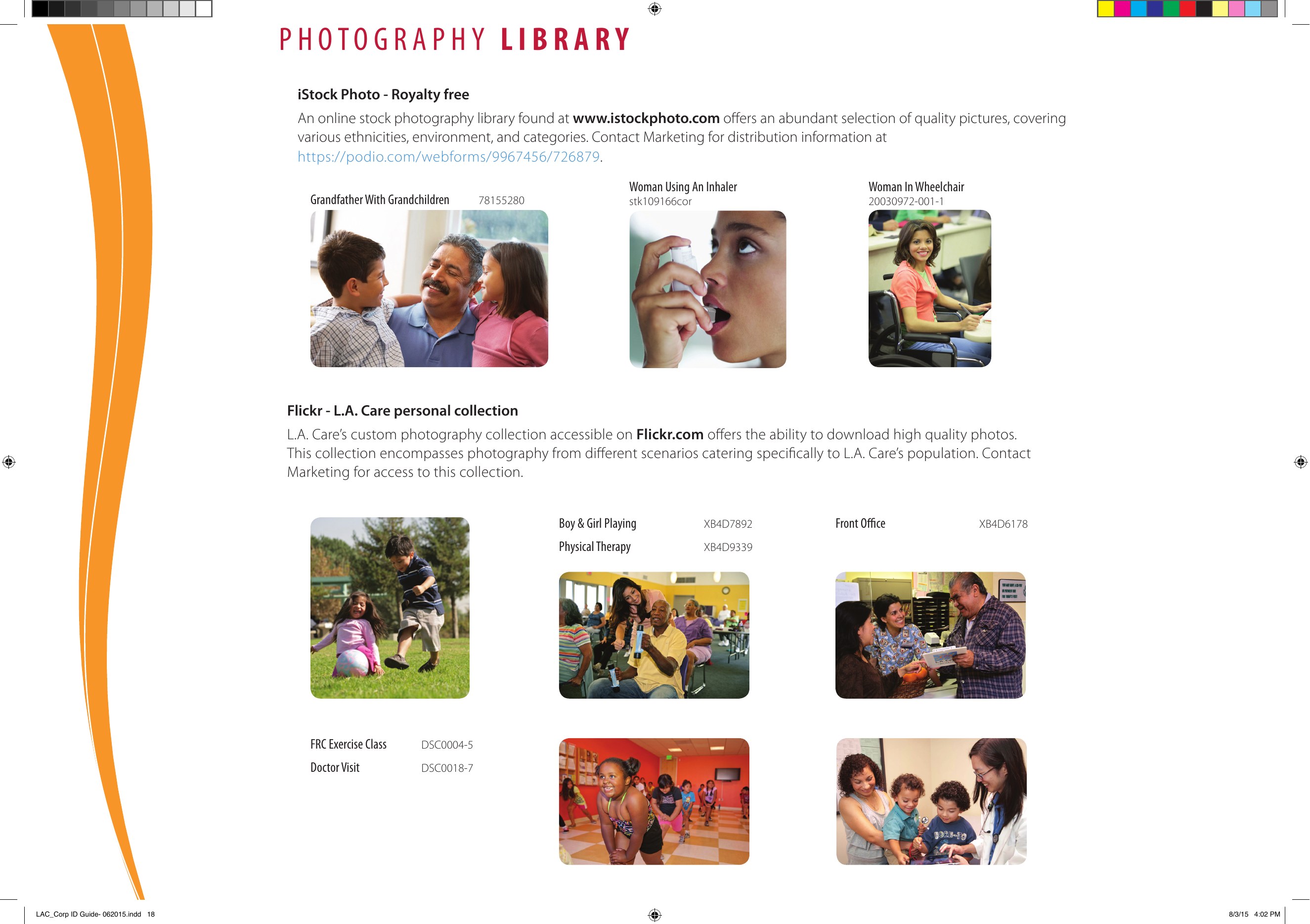 L.A. Care brand guide page defining photography style and image examples
