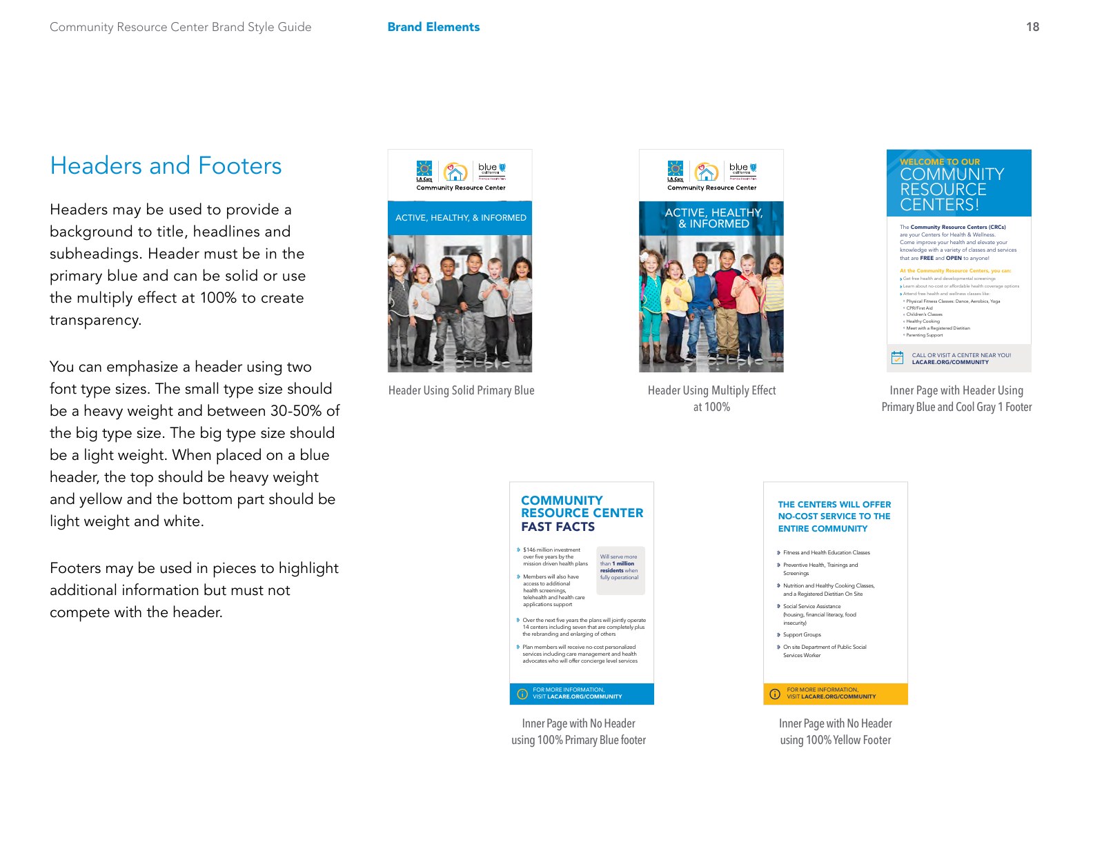 Style guide page showing Community Resource Center brand applications