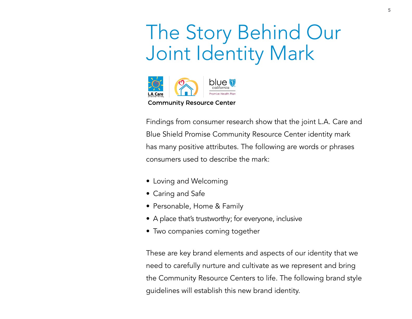 Style guide page describing consumer responses to the joint identity mark